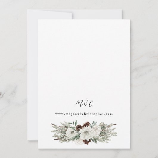 Winter White Floral & Pine 2 Wedding Kaart (Achterkant)