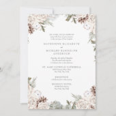 Winter White Floral Pine Cone Elegant Wedding Kaart (Voorkant)