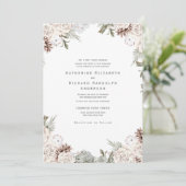 Winter White Floral Pine Cone One Venue Wedding Kaart (Staand voorkant)