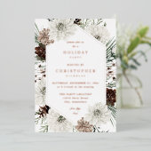 Winter White Floral & Pine Kerstmis of feestdag Folie Uitnodiging (Staand Voorkant)