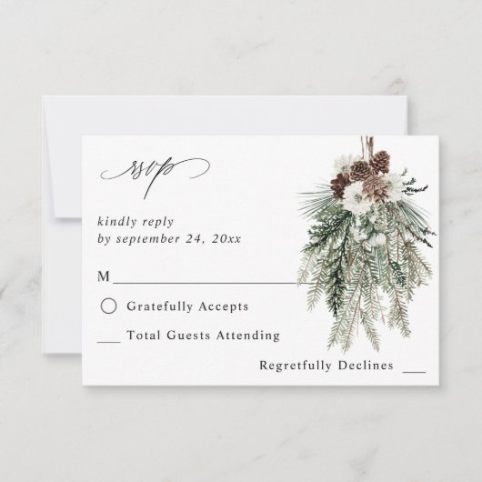 Winter White Floral & Pine no Meal RSVP (Voorkant)
