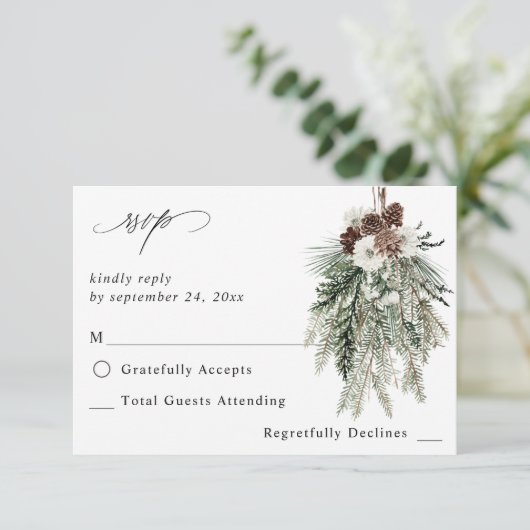 Winter White Floral & Pine no Meal RSVP (Staand voorkant)