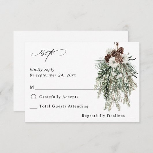 Winter White Floral & Pine no Meal RSVP (Voorkant / Achterkant)