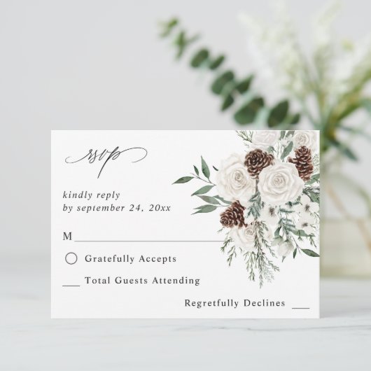 Winter White Floral & Pine no Meal RSVP 2 (Staand voorkant)