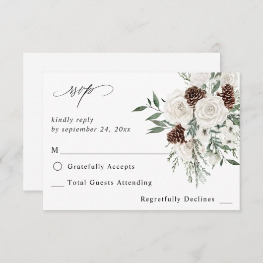 Winter White Floral & Pine no Meal RSVP 2 (Voorkant / Achterkant)