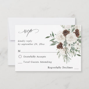 Winter White Floral & Pine no Meal RSVP 2 Kaartje