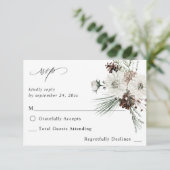 Winter White Floral & Pine no Meal RSVP 3 Kaartje (Staand voorkant)