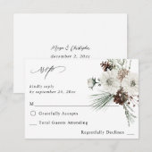 Winter White Floral & Pine no Meal RSVP 3 Kaartje (Voorkant / Achterkant)