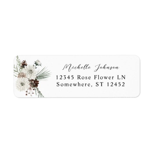 Winter White Floral & Pine Return Address Label (Voorkant)