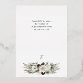 Winter White Floral & Pine Tree Kerstmis Folie Uitnodiging (Achterkant)