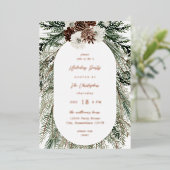 Winter White Floral & Pine Tree Kerstmis Folie Uitnodiging (Staand Voorkant)