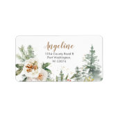 Winter White Floral Pine Trees Adres Label (Voorkant)
