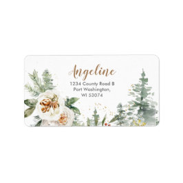 Winter White Floral Pine Trees Adres Label
