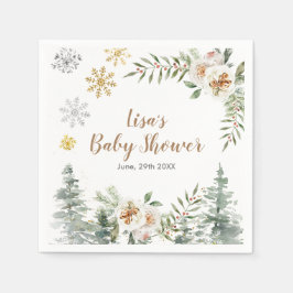 Winter White Floral Pine Trees Baby shower Napkin Servet
