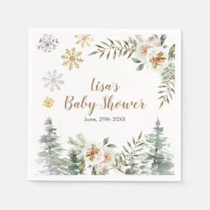 Winter White Floral Pine Trees Baby shower Napkin Servet