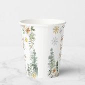 Winter White Floral Pine Trees Baby shower Papieren Bekers (Rechts)