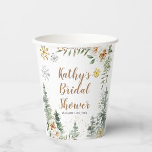 Winter White Floral Pine Trees Baby shower Papieren Bekers