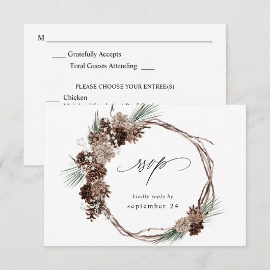 Winter White Floral & Pine w Meal RSVP 2 (Voorkant / Achterkant)
