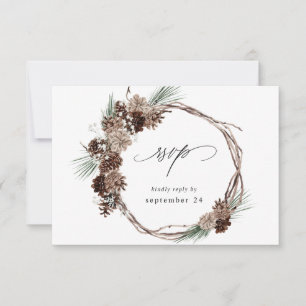 Winter White Floral & Pine w Meal RSVP 2 Kaartje