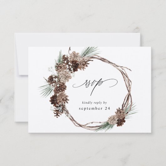 Winter White Floral & Pine w Meal RSVP 2 Kraft (Voorkant)
