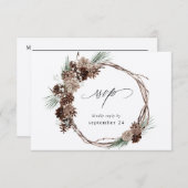 Winter White Floral & Pine w Meal RSVP 2 Kraft (Voorkant / Achterkant)