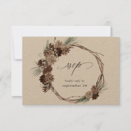 Winter White Floral & Pine w Meal RSVP 2 Kraft Kaartje