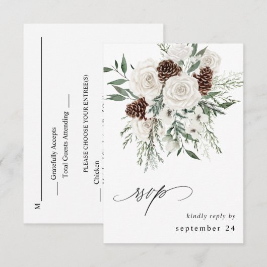 Winter White Floral & Pine w Meal RSVP 3 (Voorkant / Achterkant)