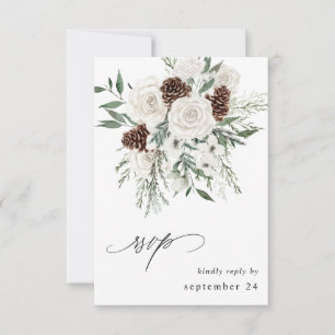 Winter White Floral & Pine w Meal RSVP 3 Kaartje