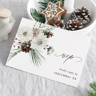 Winter White Floral & Pine w Meal RSVP Kaartje