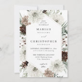 Winter White Floral & Pine Wedding Kaart (Voorkant)