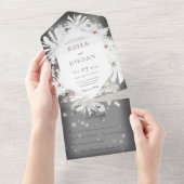 Winter White Floral Sparkle Grey No Dinner All In One Uitnodiging (Afscheurbaar)