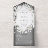 Winter White Floral Sparkle Grey No Dinner All In One Uitnodiging (Binnen)