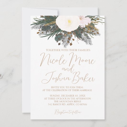 Winter White Floral Wedding Kaart (Voorkant)