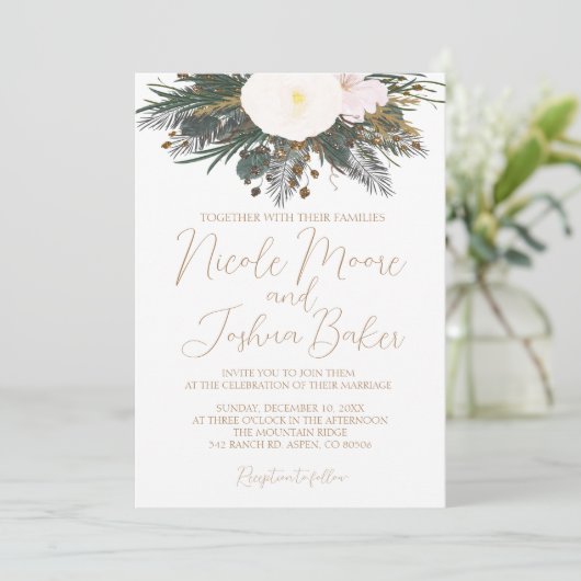 Winter White Floral Wedding Kaart (Staand voorkant)