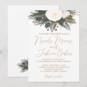 Winter White Floral Wedding Kaart (Voorkant / Achterkant)