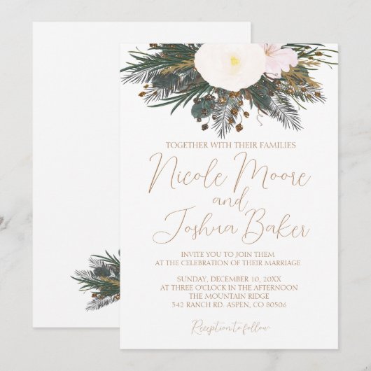 Winter White Floral Wedding Kaart (Voorkant / Achterkant)