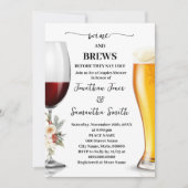 Winter White Floral Wine and Brews Couples Shower Kaart (Voorkant)