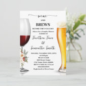 Winter White Floral Wine and Brews Couples Shower Kaart (Staand voorkant)