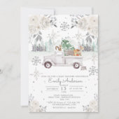 Winter White Floral Woodland Baby shower Kaart (Voorkant)
