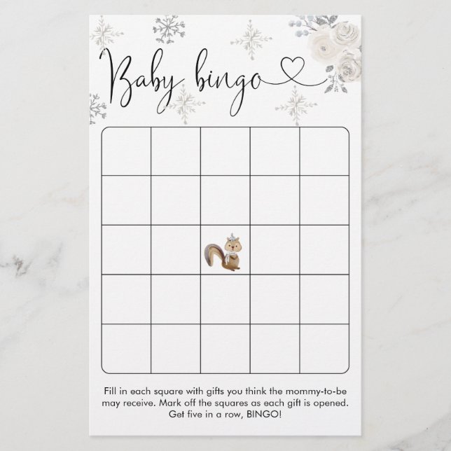 Winter White Floral Woodland Bingo Game (Voorkant)