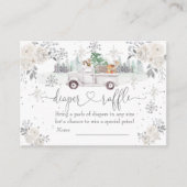 Winter White Floral Woodland Diaper Raffle Informatiekaartje (Voorkant)