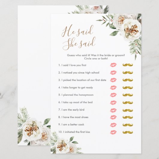 Winter White Floral zei dat ze Kaart zei (Voorkant / Achterkant)