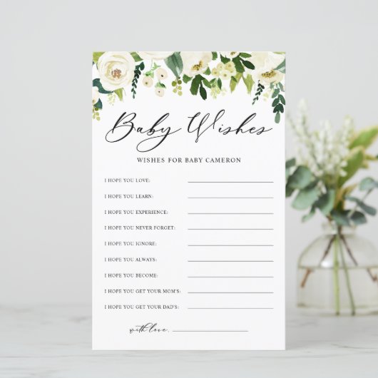 Winter White Flowers Baby shower Wishes Kaart (Staand voorkant)