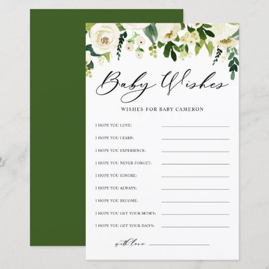 Winter White Flowers Baby shower Wishes Kaart (Voorkant / Achterkant)