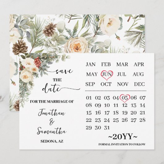 Winter White Flowers Calendar Save The Date (Voorkant / Achterkant)