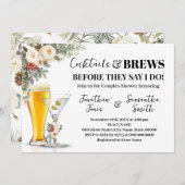 Winter White Flowers Cocktails & Brews Shower Kaart (Voorkant / Achterkant)