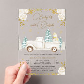 Winter White Gold Floral Truck Snowman Baby shower Acryl Uitnodigingen (Insitu (Draagbaar))