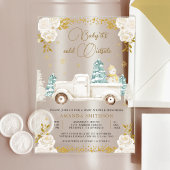 Winter White Gold Floral Truck Snowman Baby shower Acryl Uitnodigingen