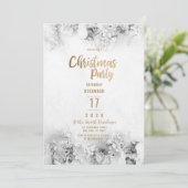 Winter white gold gray snow leaves Christmas Party Kaart (Staand voorkant)