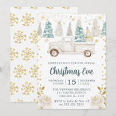 Winter White & Gold Truck Floral Kerstmis Kaart (Voorkant / Achterkant)